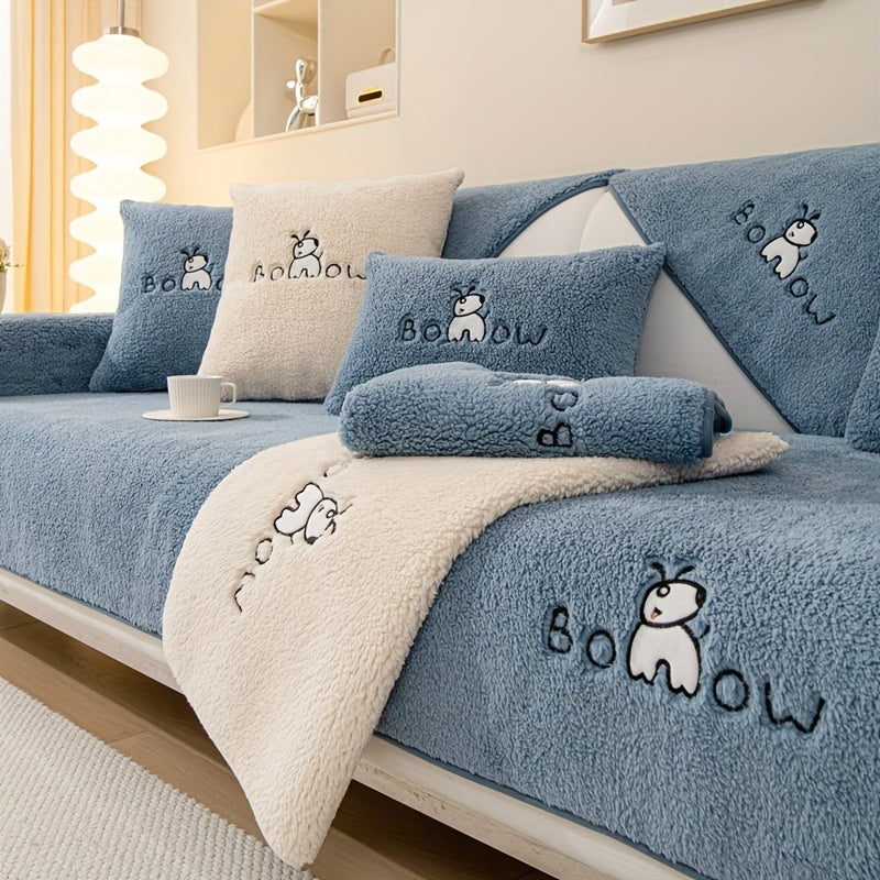 1pc Thickened Sherpa Sofa Slipcover - Soft Fuzzy Pet-Friendly Couch Protector Cover with Non-Slip Backing - Perfect Furniture Protector for Bedroom, Office, Living Room Home Decor
