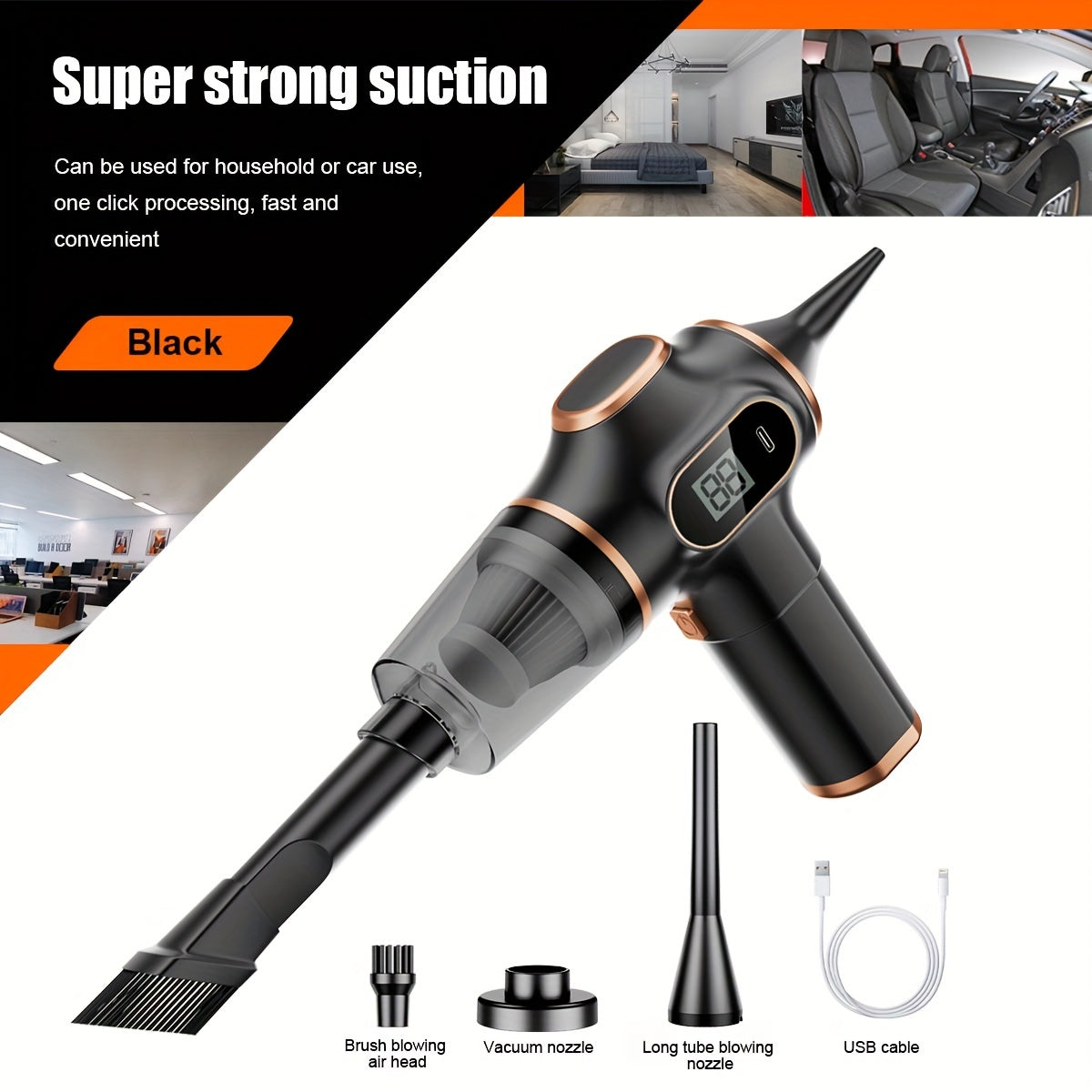1pc BELIBUY Cordless Handheld Vacuum Cleaner, High Power USB Rechargeable with Extended Battery Life, Multi-Function Dust Buster for Home and Car Use, Pet Hair, Dust & Debris Cleaning, Includes Accessory Kit