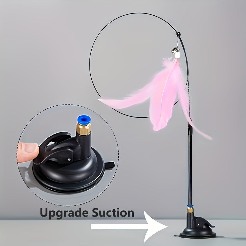 Interactive Cat Teaser Toy with Strong Suction Cup Base, Flexible Wire Rod, Self-Amusement Pet Stick for All Cats