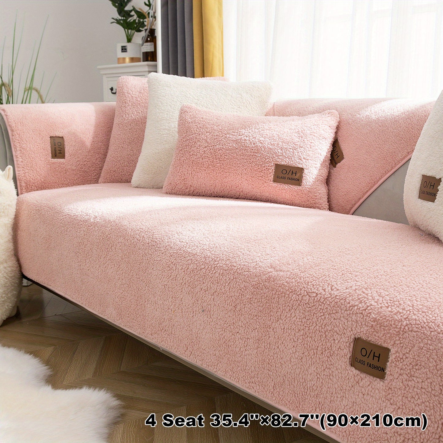 1pc Thickened Sherpa Velvet Sofa Slipcover, Pets Dog Friendly, Sherpa Fleece Sofa Couch Cover, Furniture Protector Fuzzy Non Slip Sofa Slipcover, For Bedroom Office Living Room Decor