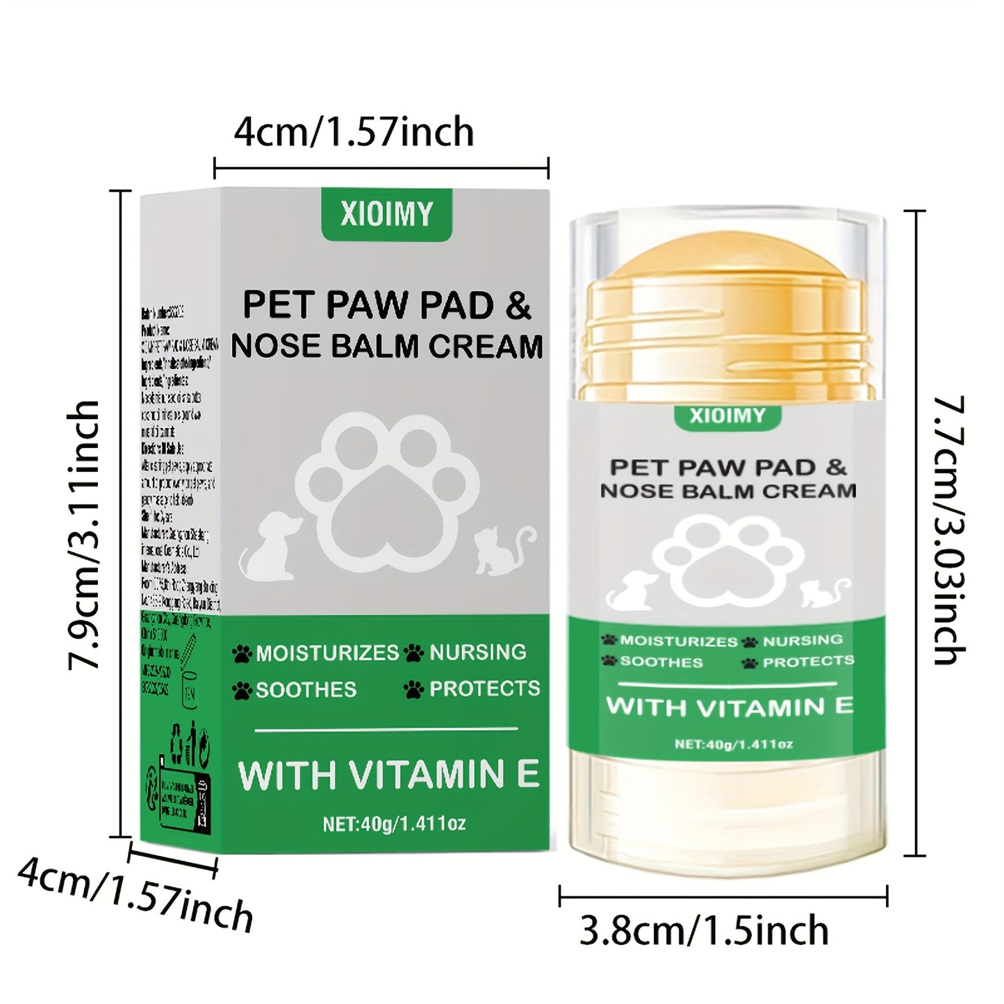 1.411oz Vitamin E Pet Paw Pad & Nose Balm Cream - Moisturizing Stick for Cats & Dogs, Soothes Dry Cracks, Deep Hydration, Portable & Unscented