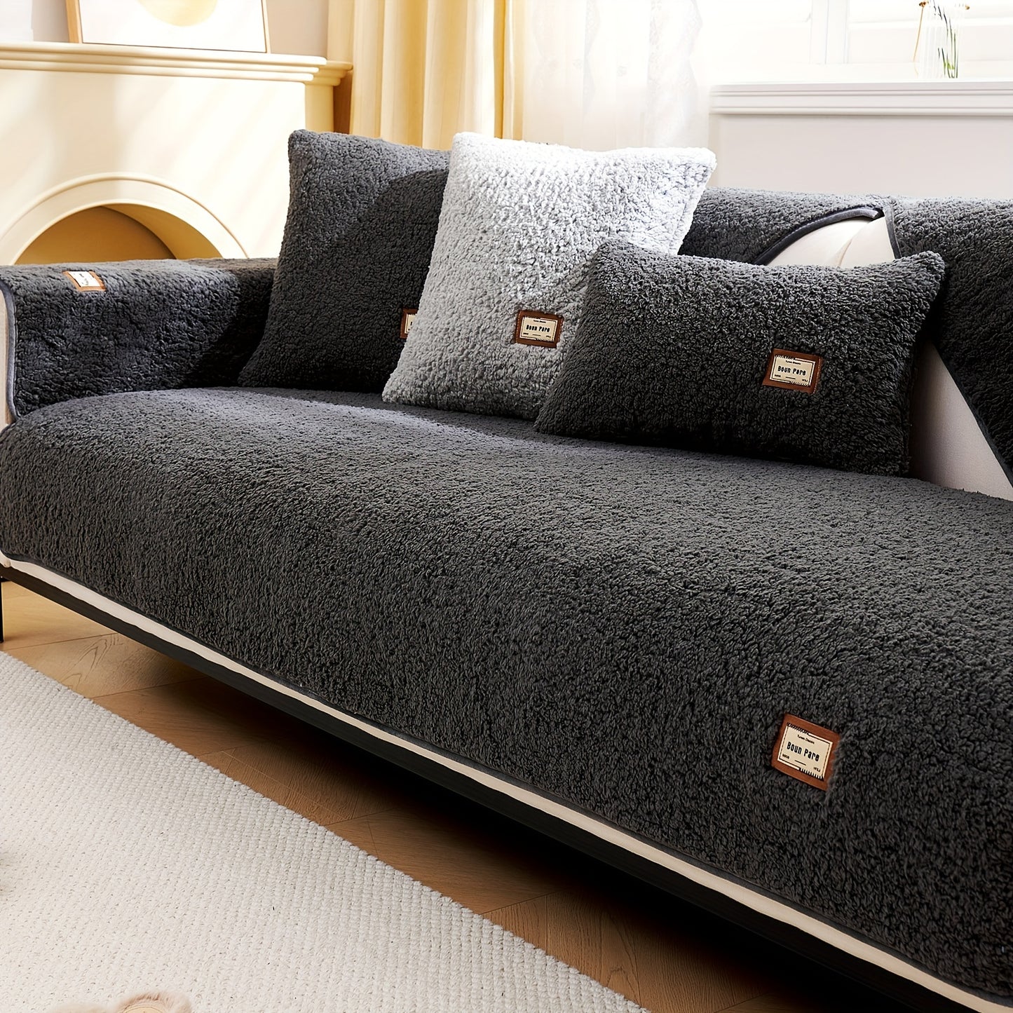 1pc Plush Sherpa Sofa Cover - Soft, Fuzzy, Non-Slip, Pet-Friendly, Thickened Furniture Protector for Bedroom, Office, Living Room Home Decor - Easy to Clean, Durable, Stain-Resistant, Machine Washable