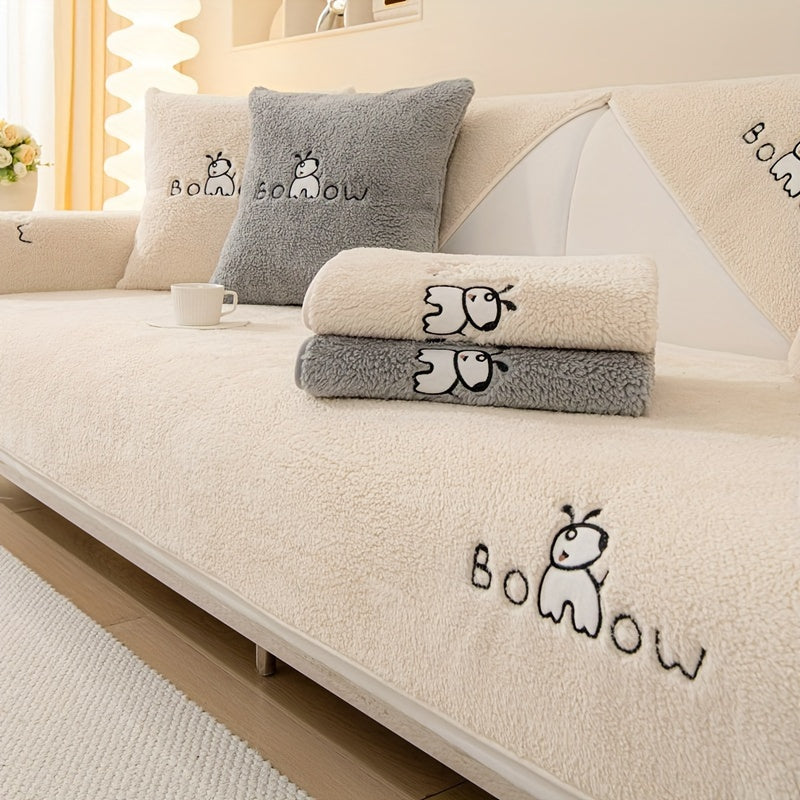 1pc Thickened Sherpa Sofa Slipcover - Soft Fuzzy Pet-Friendly Couch Protector Cover with Non-Slip Backing - Perfect Furniture Protector for Bedroom, Office, Living Room Home Decor