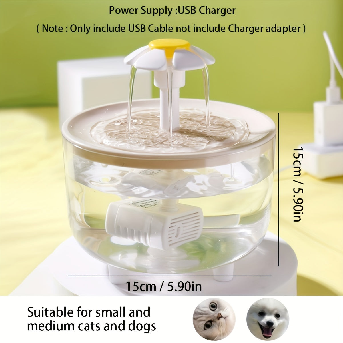 Ultra-Quiet 50.72 Oz Clear Pet Drinking Fountain, with 1 Water Pumb- USB Powered, Easy to Clean, BPA Free, Suitable for Cats And Small Pets, Without Battery