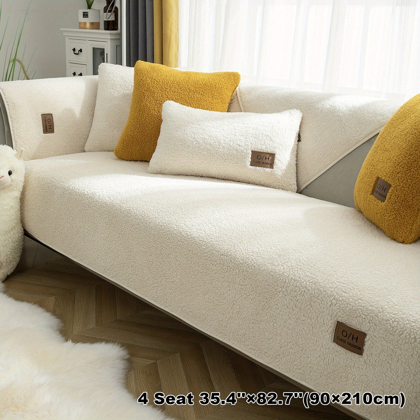 1pc Thickened Sherpa Velvet Sofa Slipcover, Pets Dog Friendly, Sherpa Fleece Sofa Couch Cover, Furniture Protector Fuzzy Non Slip Sofa Slipcover, For Bedroom Office Living Room Decor