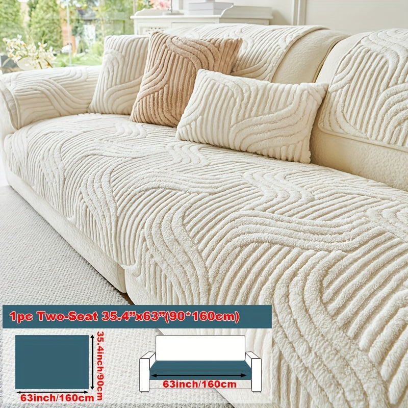 1pc Plush Non-Slip Sofa Cover, Modern Luxury, Pet-Friendly, Breathable, Fashionable Home Decor, Suitable for Living Room, Bedroom, Office, Polyester Fabric, Machine Washable, No Print, 250-300G Square Kilogram