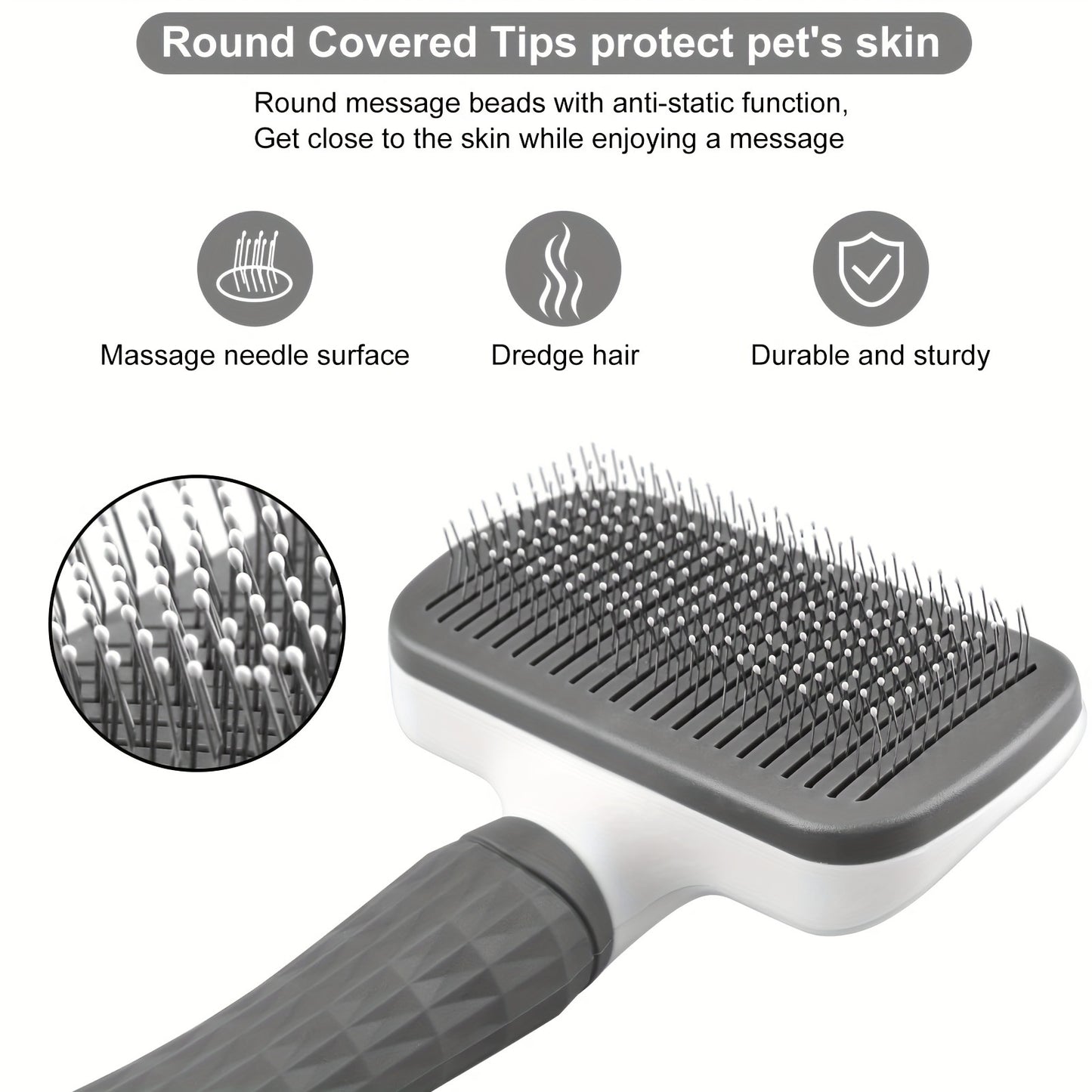 1-in-1 Pet Massage Comb & Brush - Heavy-Duty Ergonomic Design with One-Click Detachable Head, Efficient Shedding & Grooming Tool for Dogs & Cats, Reduces Shedding, Undercoat Removal, Minimizes Hair Flying - White & Black Colo