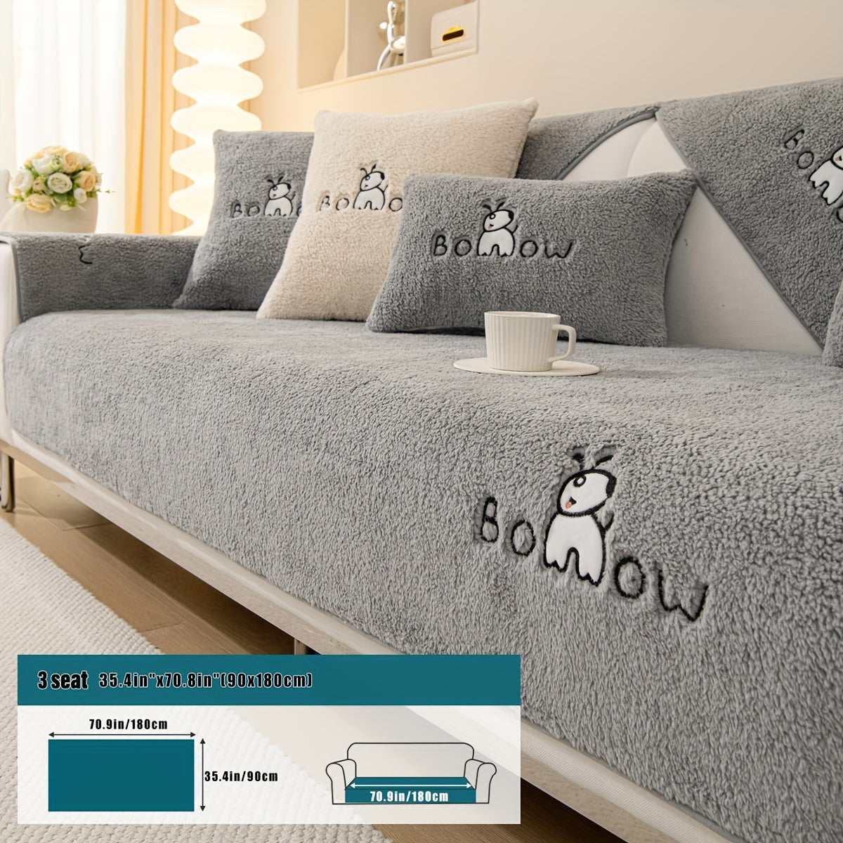 1pc Thickened Sherpa Sofa Slipcover - Soft Fuzzy Pet-Friendly Couch Protector Cover with Non-Slip Backing - Perfect Furniture Protector for Bedroom, Office, Living Room Home Decor