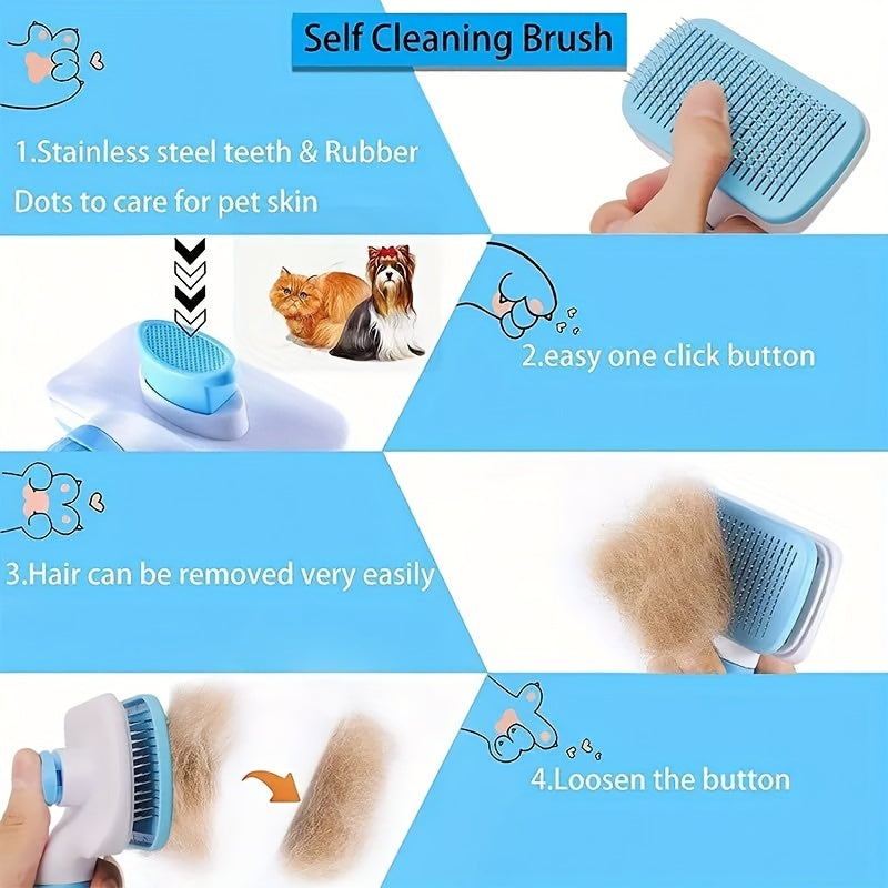 1-in-1 Pet Massage Comb & Brush - Heavy-Duty Ergonomic Design with One-Click Detachable Head, Efficient Shedding & Grooming Tool for Dogs & Cats, Reduces Shedding, Undercoat Removal, Minimizes Hair Flying - White & Black Colo