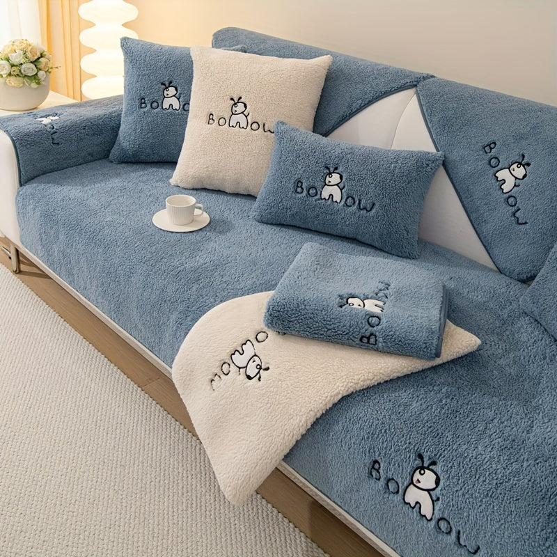 1pc Thickened Sherpa Sofa Slipcover - Soft Fuzzy Pet-Friendly Couch Protector Cover with Non-Slip Backing - Perfect Furniture Protector for Bedroom, Office, Living Room Home Decor