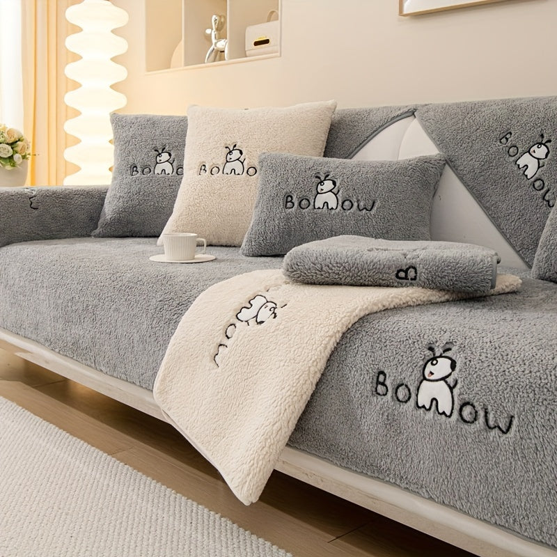 1pc Thickened Sherpa Sofa Slipcover - Soft Fuzzy Pet-Friendly Couch Protector Cover with Non-Slip Backing - Perfect Furniture Protector for Bedroom, Office, Living Room Home Decor
