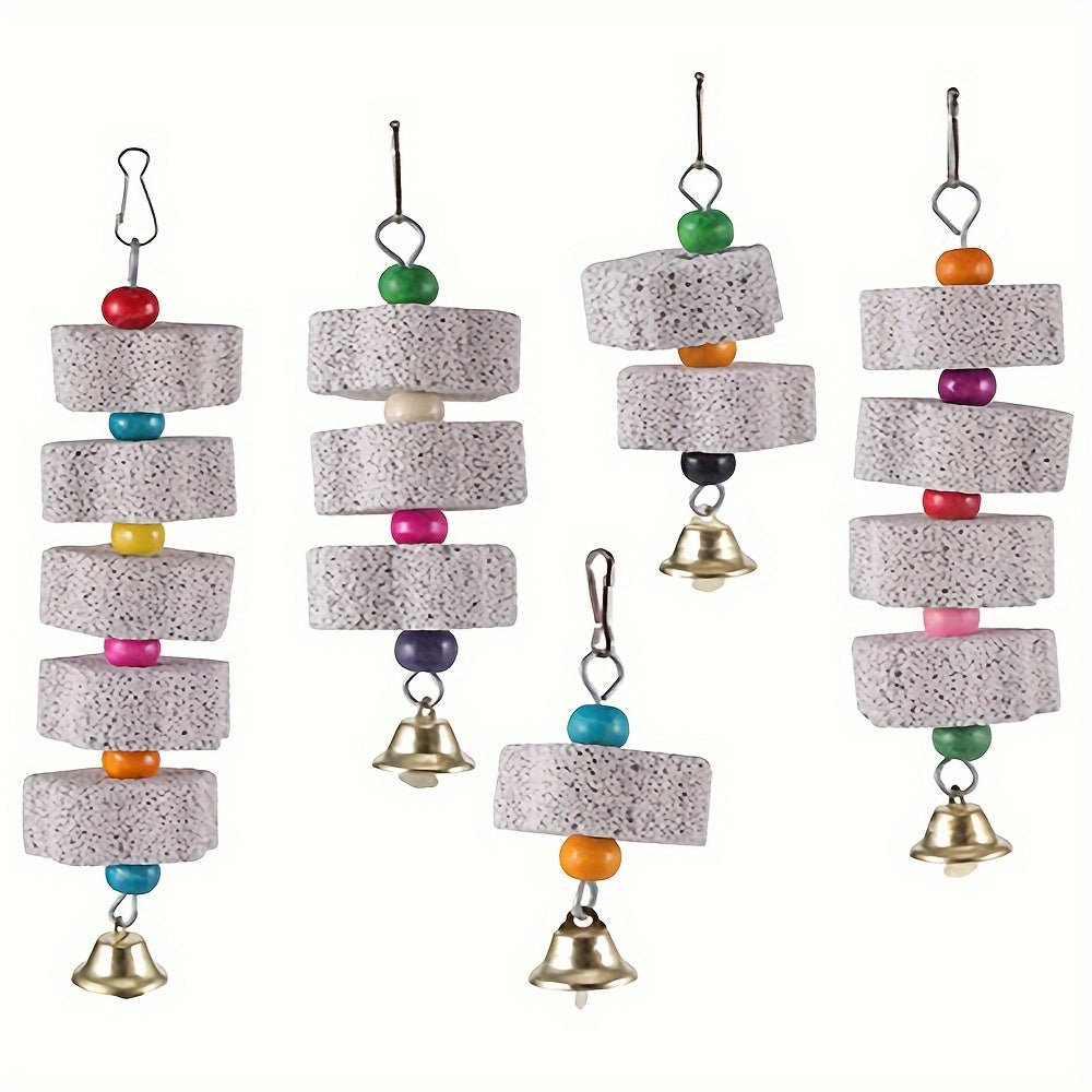 Flower Shape Hang Style Parakeet Toy - Mineral Stone Grinding Teeth Decor, Bell Birdcage Accessories for Pet Birds, Parrot Grinding Stone Toy, Stimulating Beak Trimming and Exercise