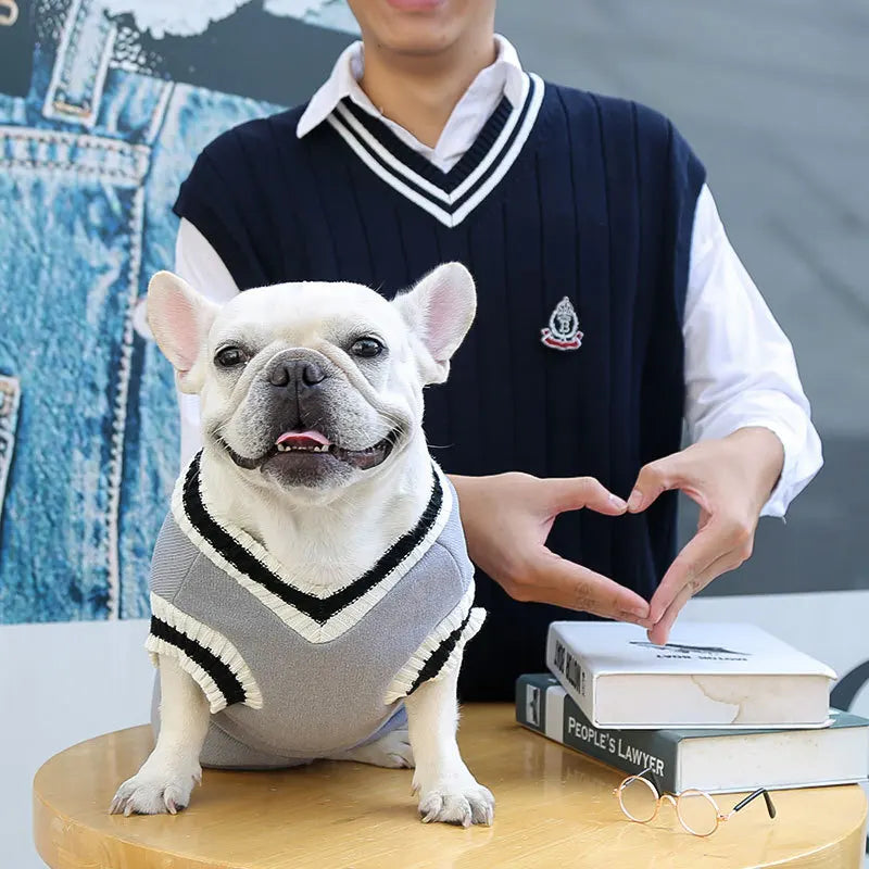 Autumn and winter new knitted vest V-neck college style pet dog cat clothes vest Teddy Bo Beauty products