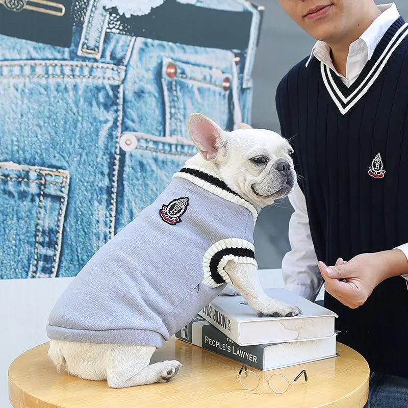 Autumn and winter new knitted vest V-neck college style pet dog cat clothes vest Teddy Bo Beauty products
