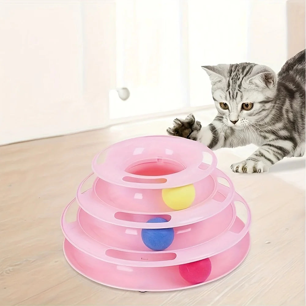 Torre de juguete interactiva de 3 capas para gatos con bolas de colores, ejercitador físico mental, divertido juego de rompecabezas para gatos activos.