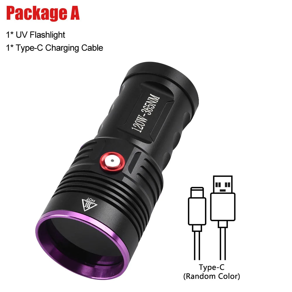 120W 6 * 4 core 365nm UV Flashlight Black Mirror 2-Mode Purple Light UV lamp Torch Pet Urine Stains bed bug Scorpions Detector