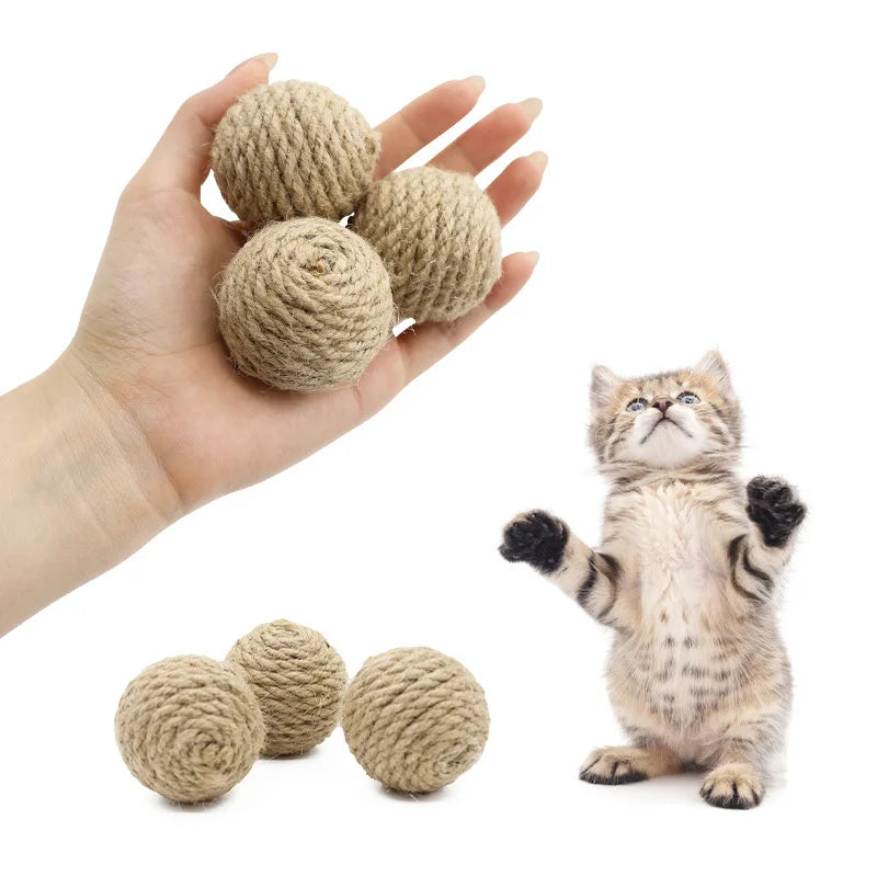 10pcs Solid Colored Sisal Ball Cat Teasing Toy Ball Self Hi Grinding Teeth Durable Cat Teasing Stick Cat Making Sound Bell Ball