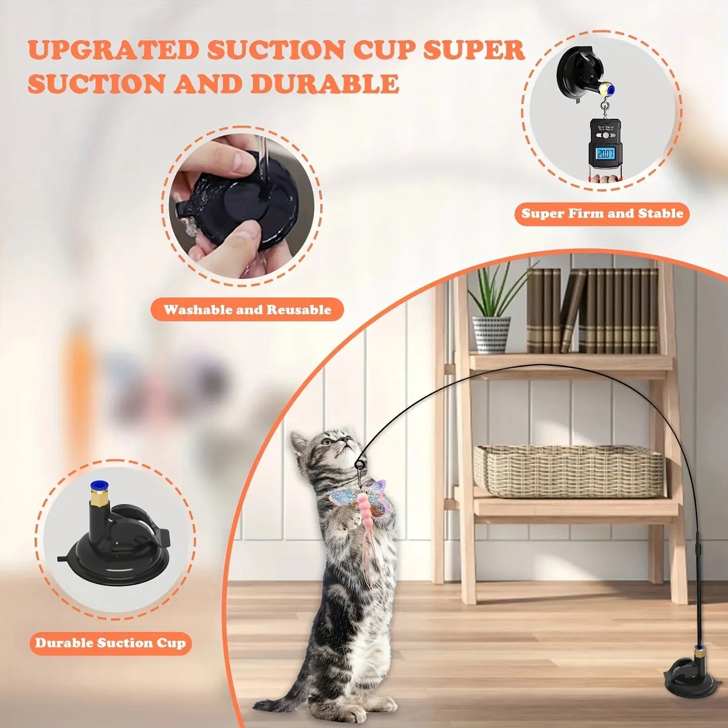 Juguete interactivo para gatos con campana y plumas, con ventosa larga para emocionantes aventuras de juego. El mejor juguete para gatos.