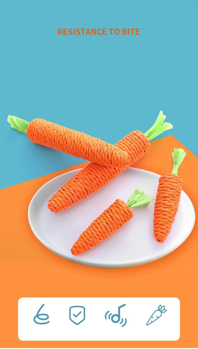 Juguete para gatos con sonido de zanahoria, resistente a mordeduras, cuerda de papel, rascador, dientes limpios, juego interactivo, juguete masticable de zanahoria para gatos.
