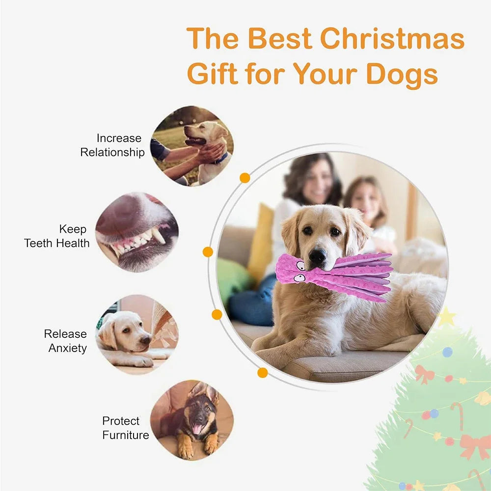 Juguetes vocales para perros, pulpo de peluche suave sin relleno, juguetes educativos para la dentición de cachorros, suministros para mascotas para perros pequeños y medianos.