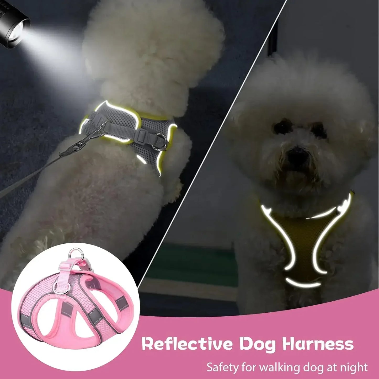 Arnés y correa a prueba de fugas para perros pequeños, gatos, cachorros, chaleco reflectante, correa para caminar, suministros para mascotas.