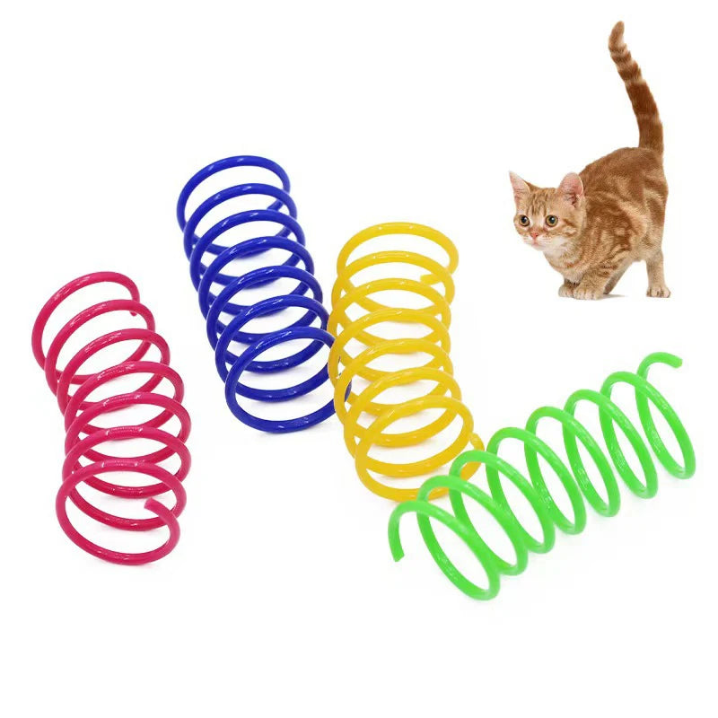 Juguete de plástico con resorte para gatos, juguete para saltar con resorte, resistente a arañazos y mordeduras, ideal para mascotas.