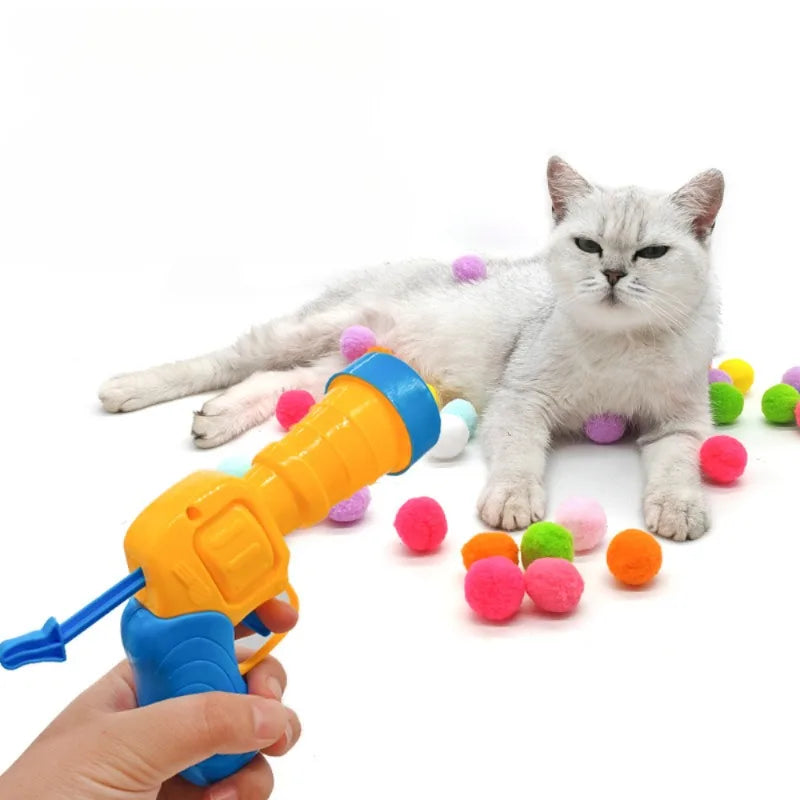 Cat Plush Ball Shooting Gun Kitten Creative Shooting Gun Games Stretch Plush Ball Toy Cat Self Hi Silent Ball Toy Pet Supplies
