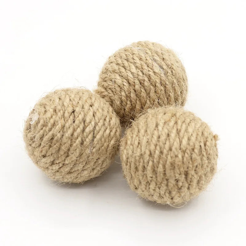 10pcs Solid Colored Sisal Ball Cat Teasing Toy Ball Self Hi Grinding Teeth Durable Cat Teasing Stick Cat Making Sound Bell Ball