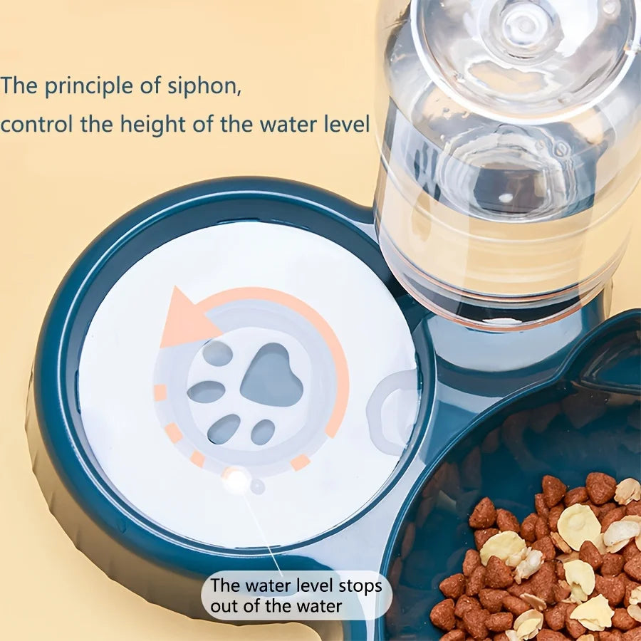 1 cuenco para mascotas con comedero de agua, 3 en 1, con diseño de orejas, inclinable, con botella de agua por gravedad para proteger el cuello.