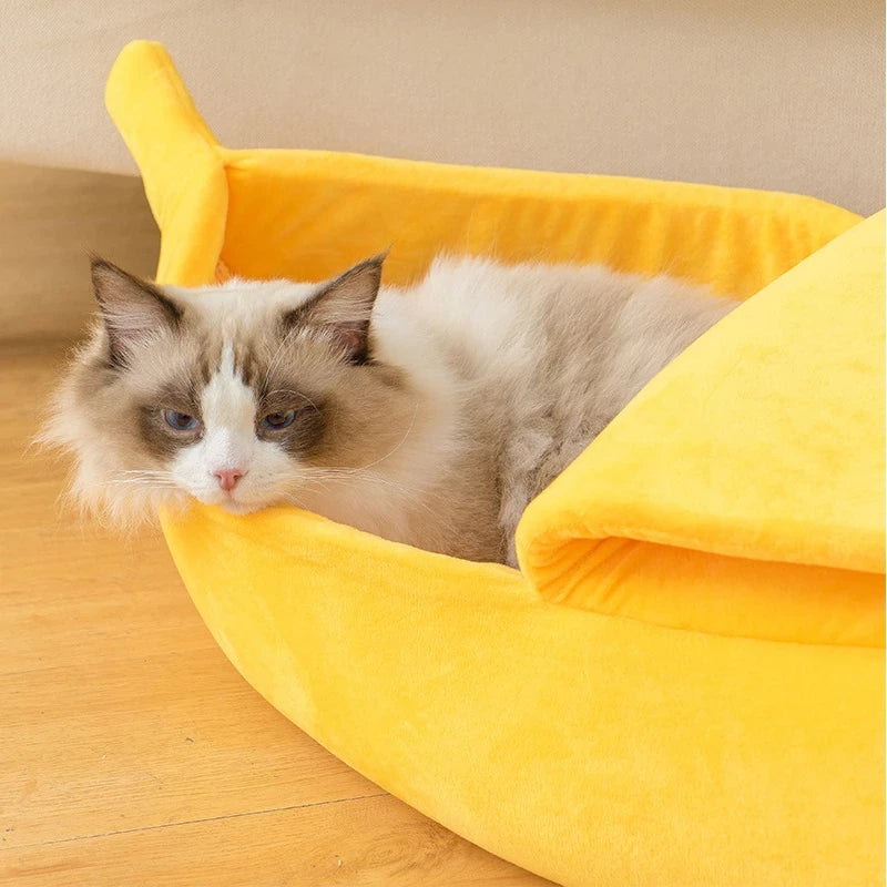 Nido de gato tipo plátano, divertido, lindo, acogedor, cálido, duradero, con personalidad, casa para perro creativa, adecuada para chinchillas, ardillas y otros animales.