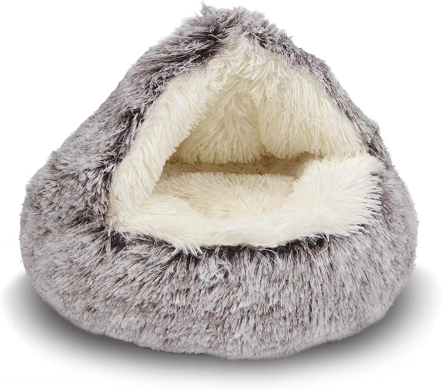 Soft Plush Pet Bed Round Semi Closed Cat Bed Shell Type Pet Mattress Warm Cat Dog 2 in 1 Sleeping Nest Cave for Small Dogs