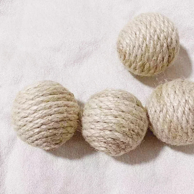 10pcs Solid Colored Sisal Ball Cat Teasing Toy Ball Self Hi Grinding Teeth Durable Cat Teasing Stick Cat Making Sound Bell Ball