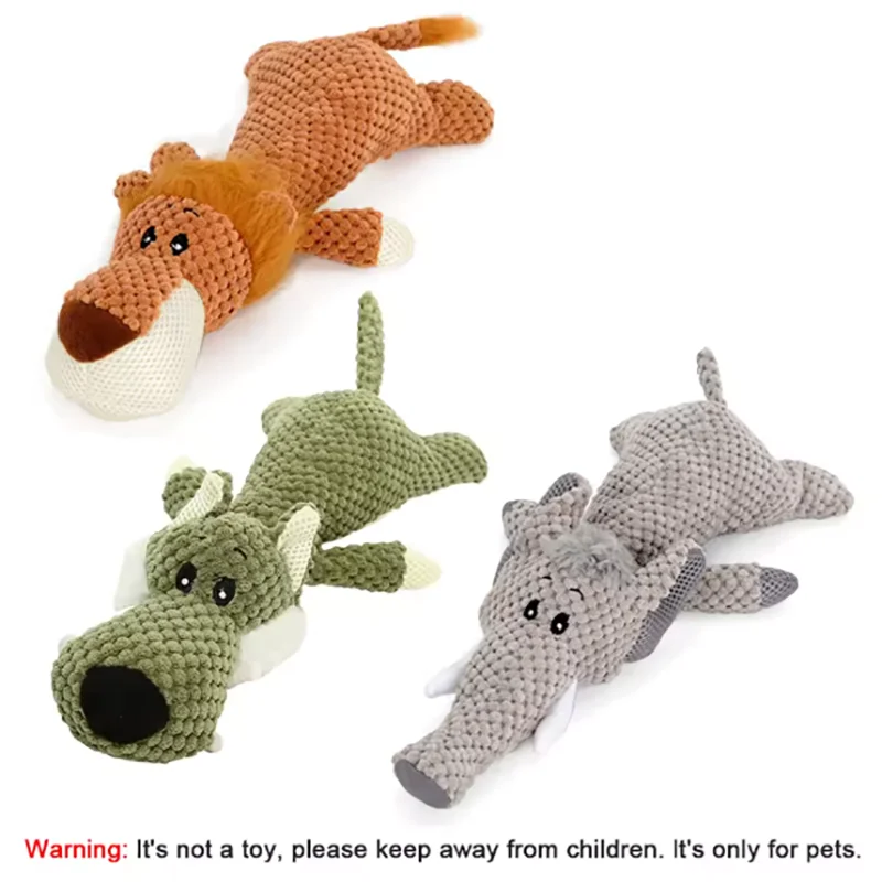1/3 Pcs Large Dog Toy Bite-Resistant Sound Plush Toy Lion Wolf Elephant Cartoon Pet Toy Squeaky Dog Toy For Small & Medium Dogs