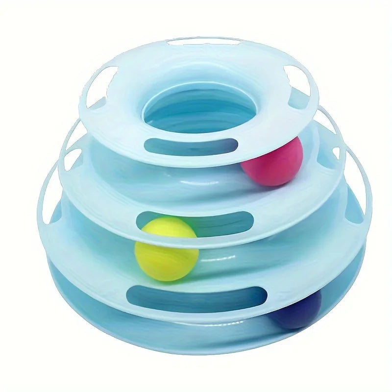 Torre de juguete interactiva de 3 capas para gatos con bolas de colores, ejercitador físico mental, divertido juego de rompecabezas para gatos activos.