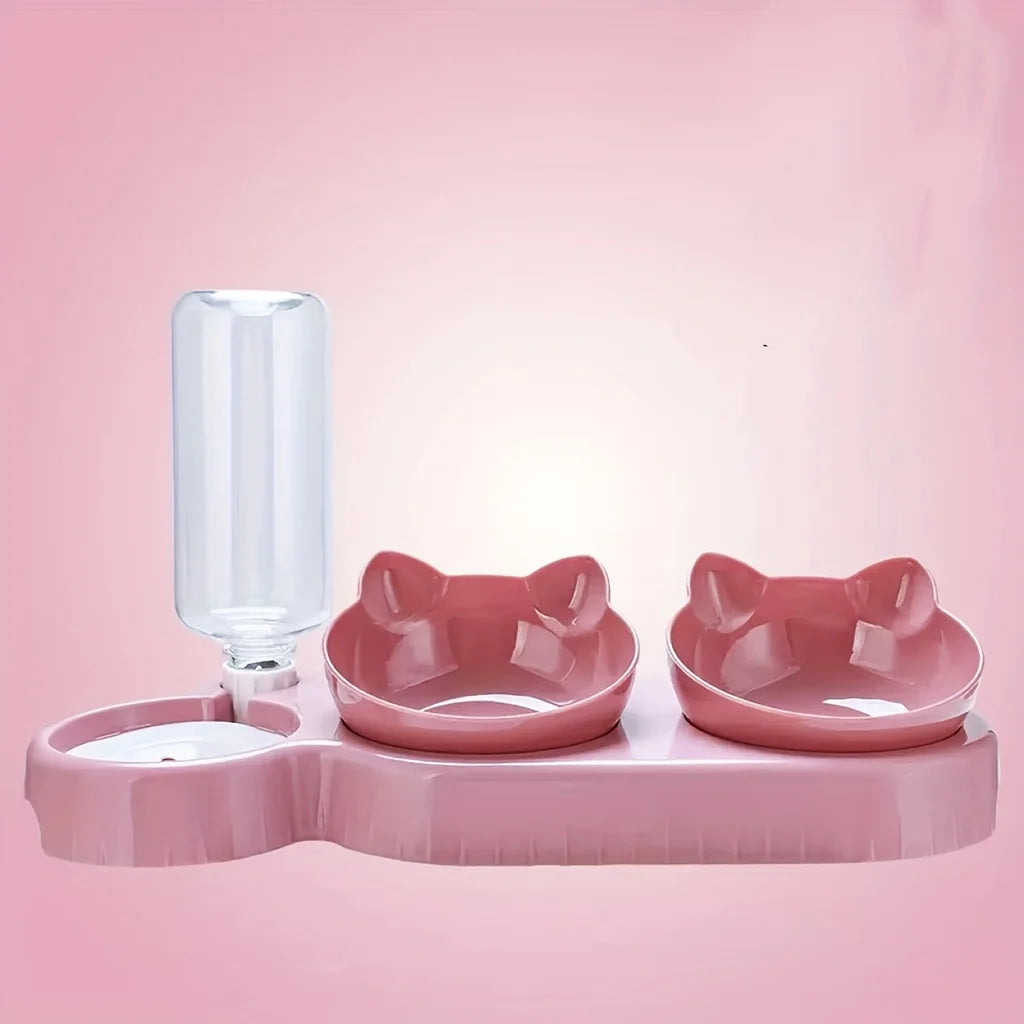 1 cuenco para mascotas con comedero de agua, 3 en 1, con diseño de orejas, inclinable, con botella de agua por gravedad para proteger el cuello.
