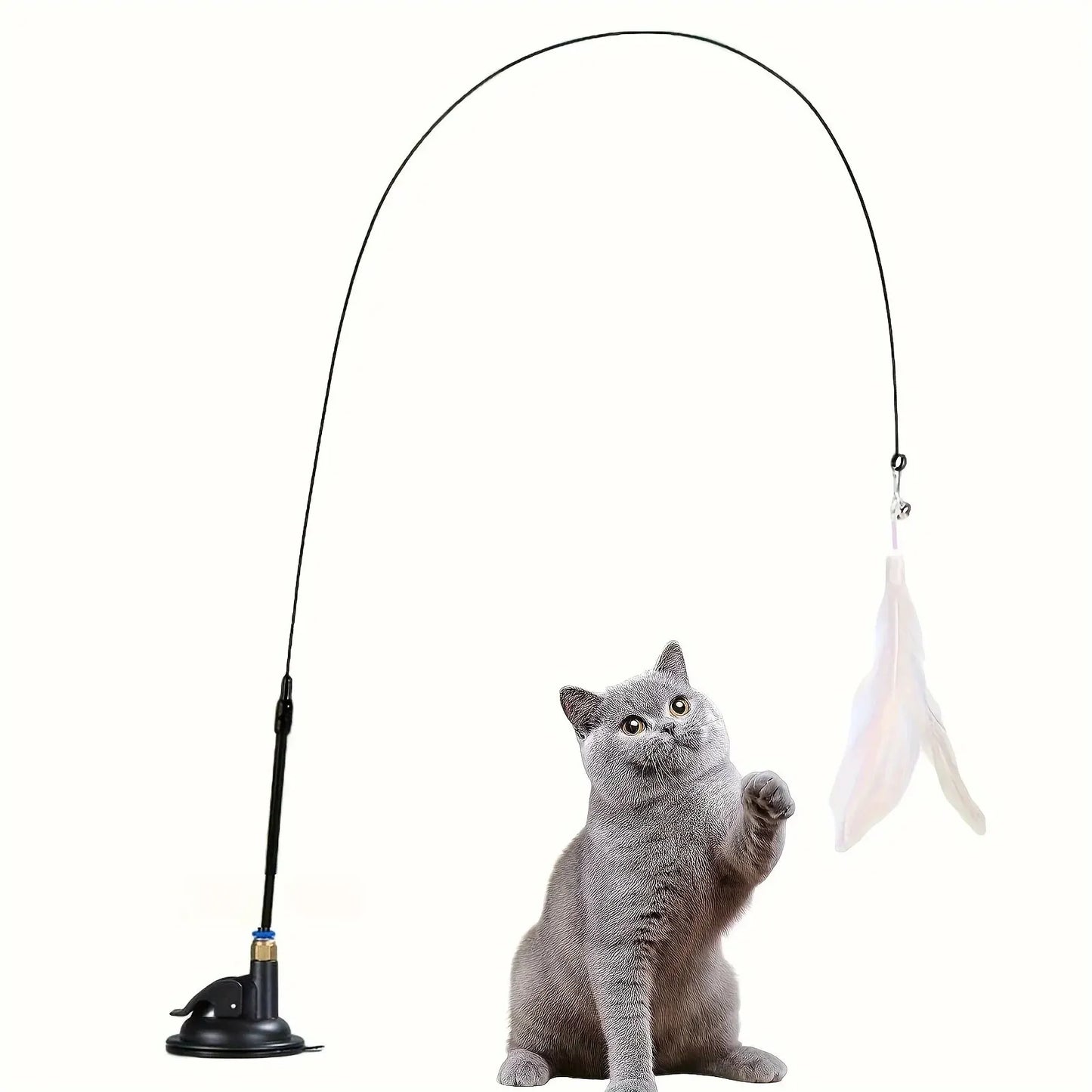 Juguete interactivo para gatos con campana y plumas, con ventosa larga para emocionantes aventuras de juego. El mejor juguete para gatos.