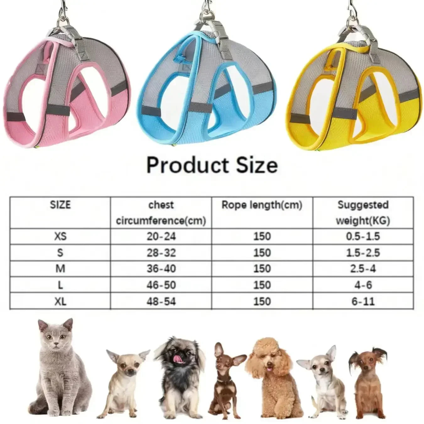 Arnés y correa a prueba de fugas para perros pequeños, gatos, cachorros, chaleco reflectante, correa para caminar, suministros para mascotas.