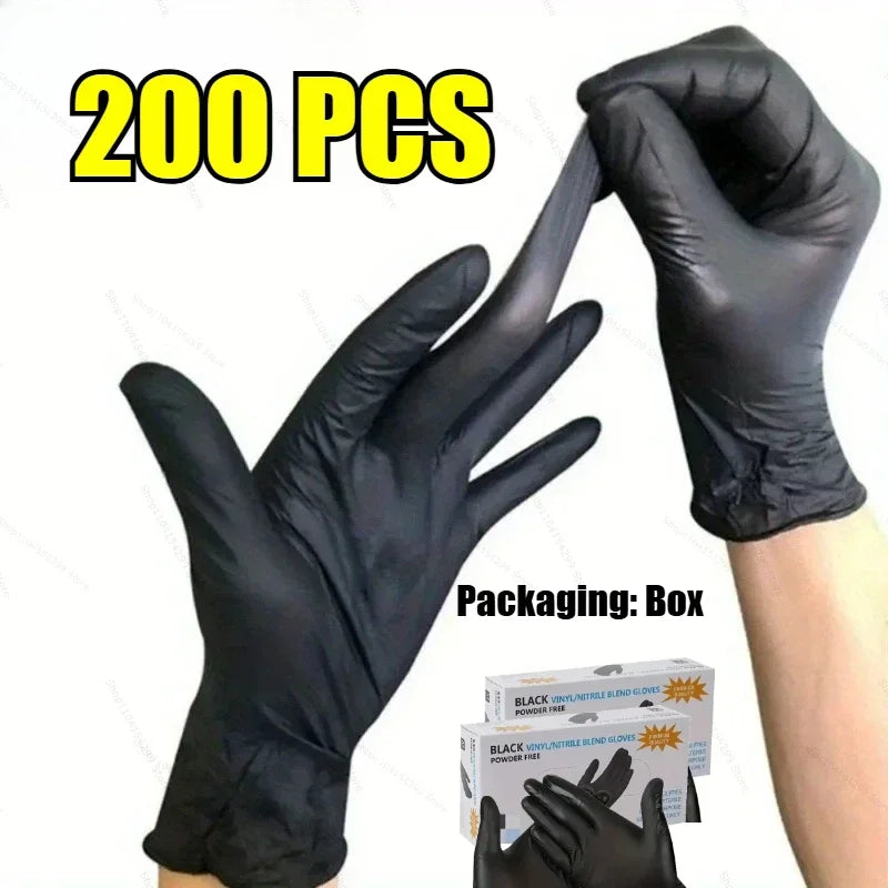 20/100Pc Housework Strong Black Disposable Nitrile Gloves PVC Latex Free AntiStatic Garden Pet Care Tattoo Work Oil-proof Gloves
