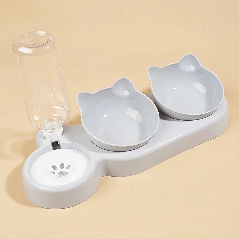 1 cuenco para mascotas con comedero de agua, 3 en 1, con diseño de orejas, inclinable, con botella de agua por gravedad para proteger el cuello.