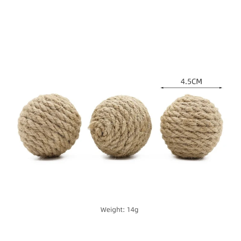 10pcs Solid Colored Sisal Ball Cat Teasing Toy Ball Self Hi Grinding Teeth Durable Cat Teasing Stick Cat Making Sound Bell Ball