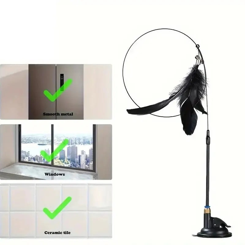 Juguete interactivo para gatos con campana y plumas, con ventosa larga para emocionantes aventuras de juego. El mejor juguete para gatos.