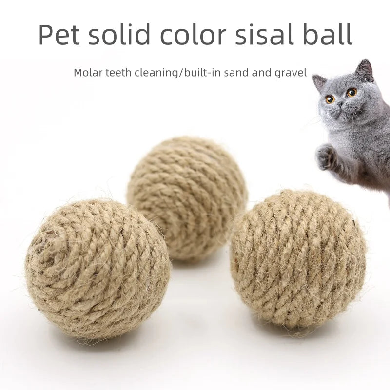 10pcs Solid Colored Sisal Ball Cat Teasing Toy Ball Self Hi Grinding Teeth Durable Cat Teasing Stick Cat Making Sound Bell Ball