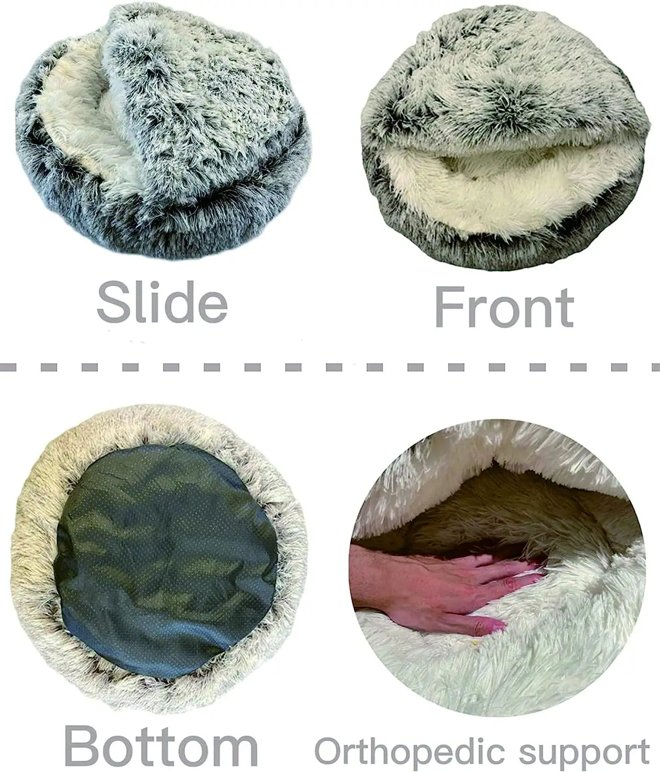 Soft Plush Pet Bed Round Semi Closed Cat Bed Shell Type Pet Mattress Warm Cat Dog 2 in 1 Sleeping Nest Cave for Small Dogs