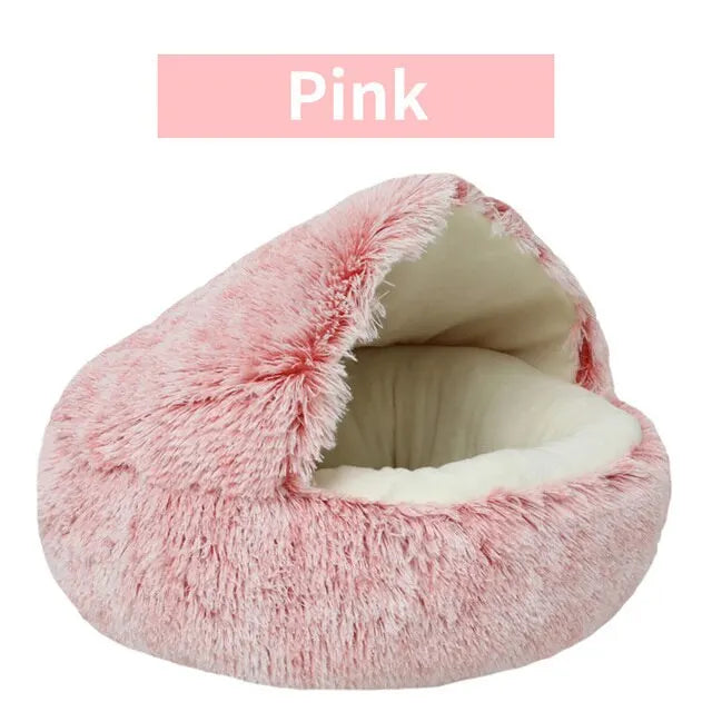 Soft Plush Pet Bed Round Semi Closed Cat Bed Shell Type Pet Mattress Warm Cat Dog 2 in 1 Sleeping Nest Cave for Small Dogs