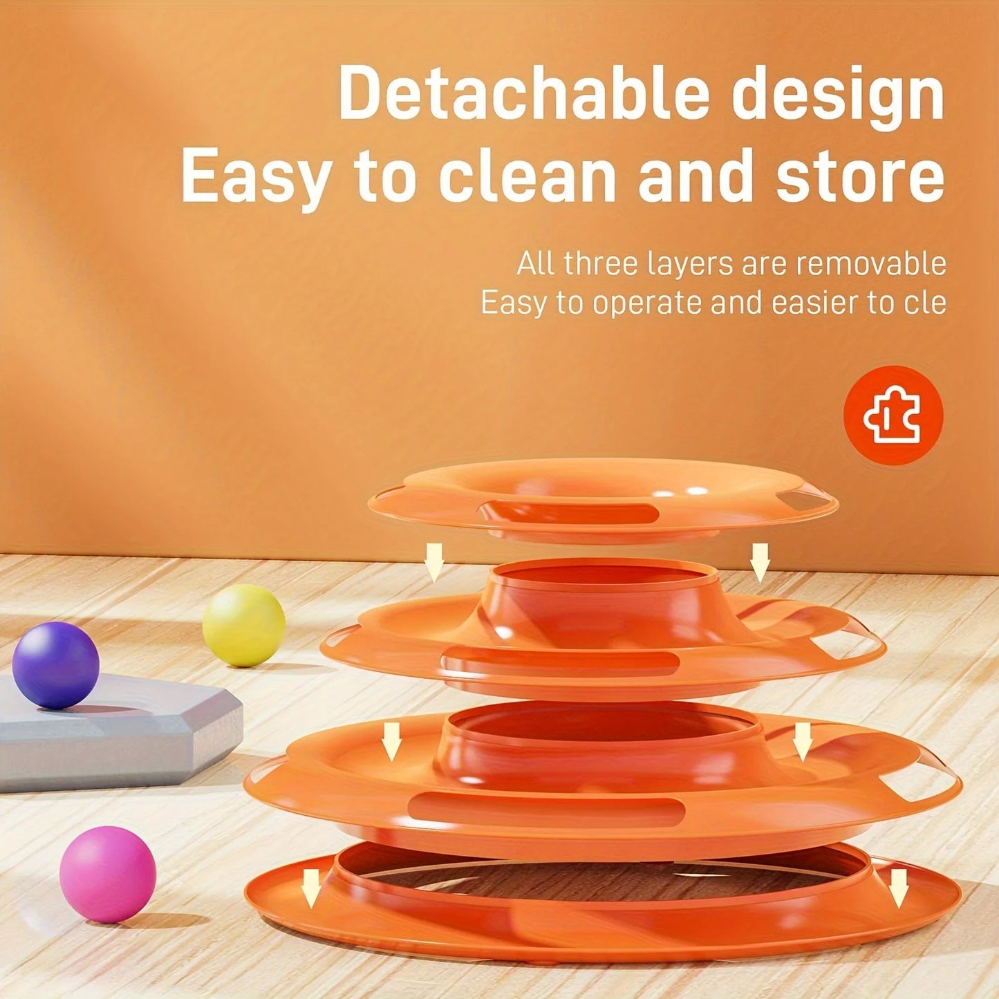 Torre de juguete interactiva de 3 capas para gatos con bolas de colores, ejercitador físico mental, divertido juego de rompecabezas para gatos activos.