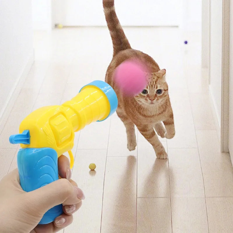 Cat Plush Ball Shooting Gun Kitten Creative Shooting Gun Games Stretch Plush Ball Toy Cat Self Hi Silent Ball Toy Pet Supplies