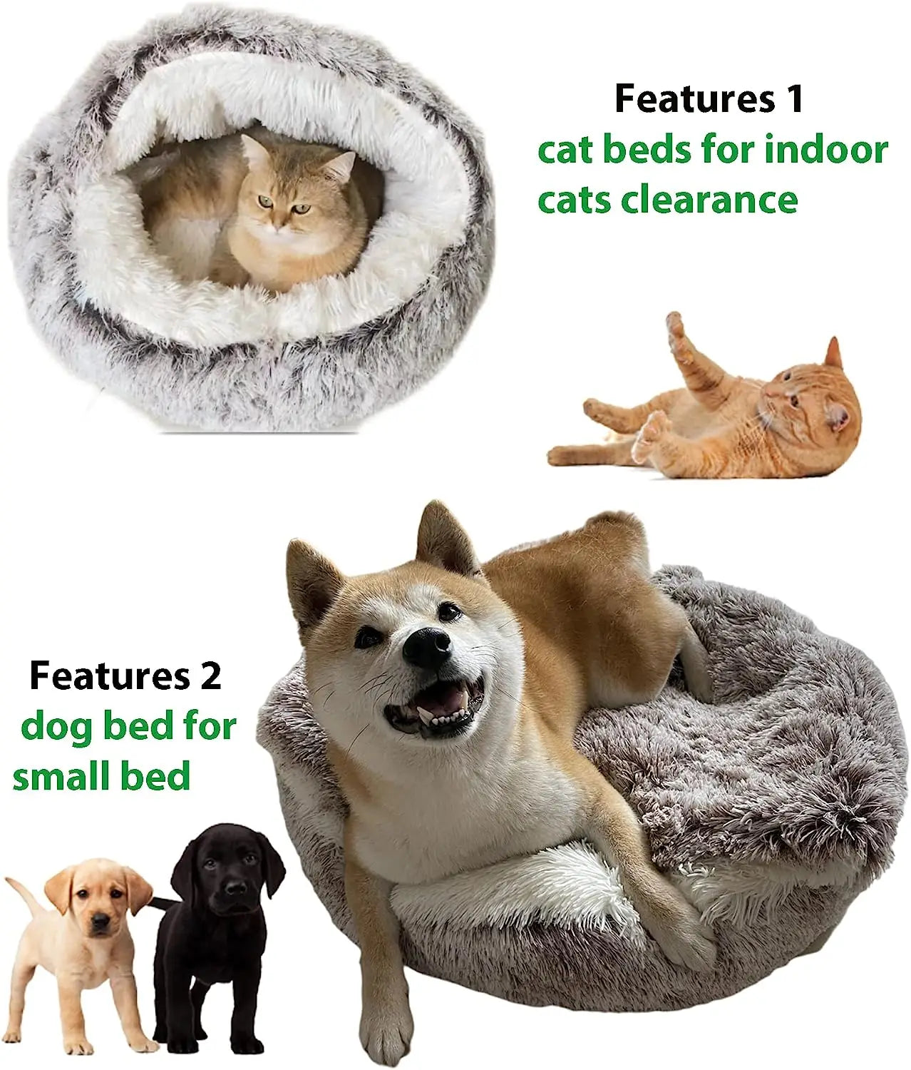 Soft Plush Pet Bed Round Semi Closed Cat Bed Shell Type Pet Mattress Warm Cat Dog 2 in 1 Sleeping Nest Cave for Small Dogs