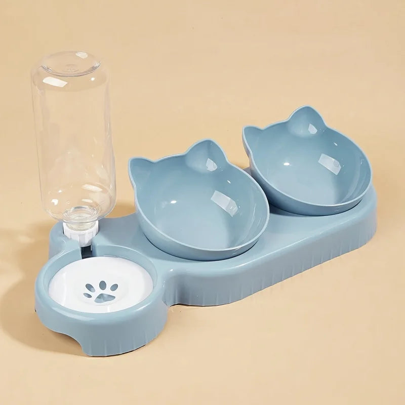 1 cuenco para mascotas con comedero de agua, 3 en 1, con diseño de orejas, inclinable, con botella de agua por gravedad para proteger el cuello.