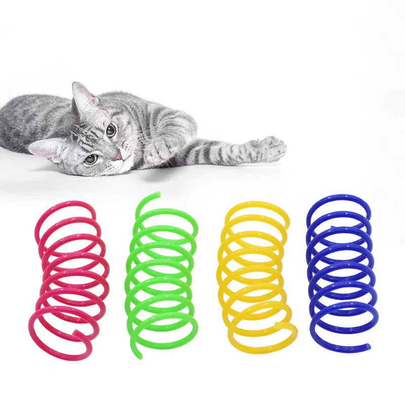 Juguete de plástico con resorte para gatos, juguete para saltar con resorte, resistente a arañazos y mordeduras, ideal para mascotas.