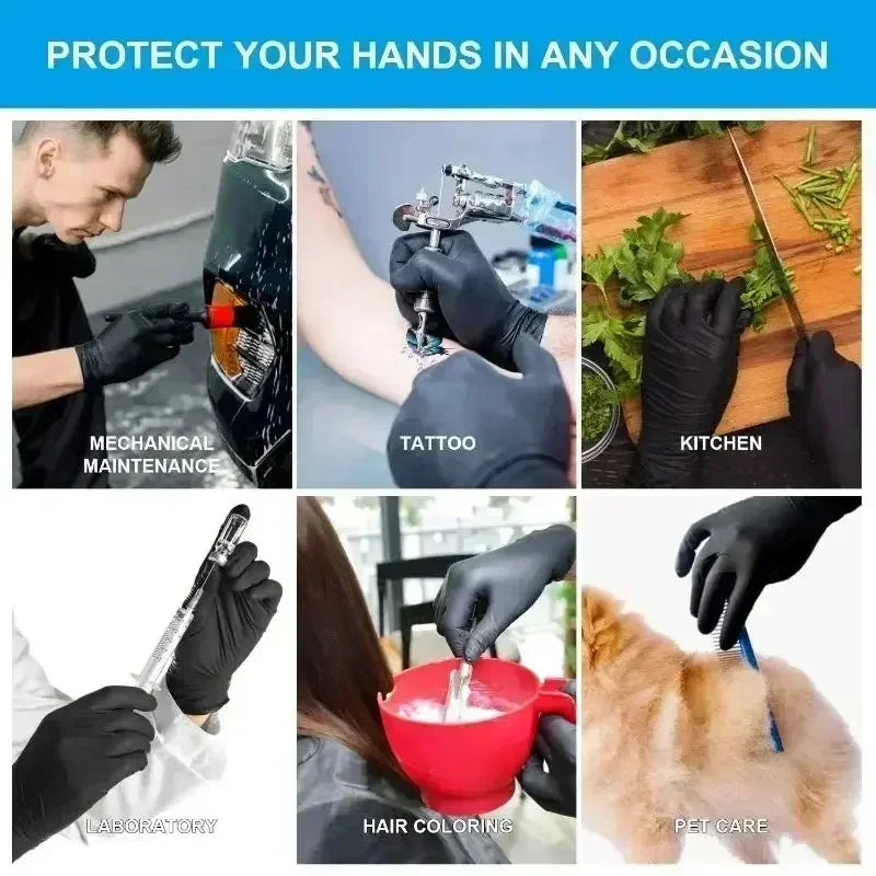 20/100Pc Housework Strong Black Disposable Nitrile Gloves PVC Latex Free AntiStatic Garden Pet Care Tattoo Work Oil-proof Gloves